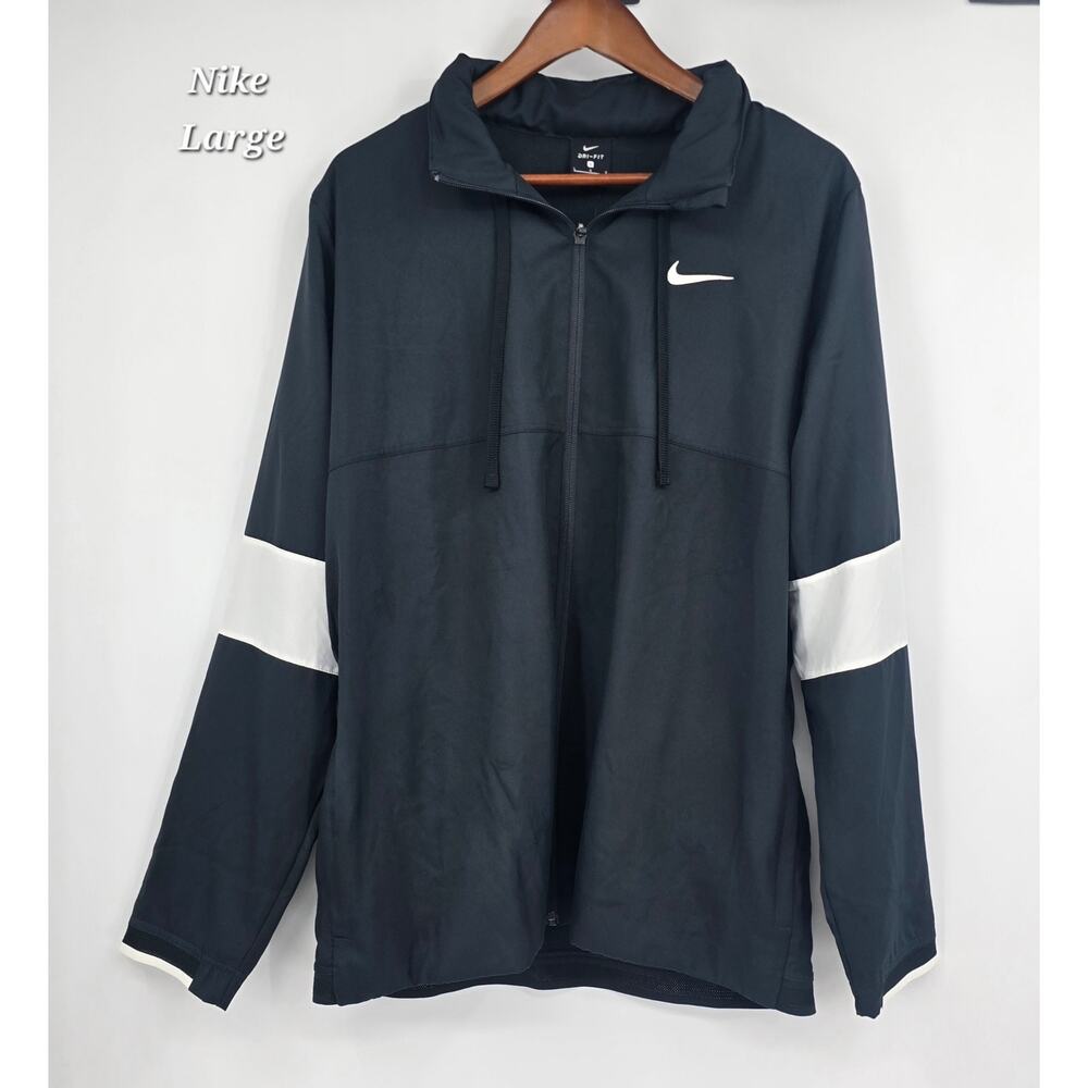 Nike Dri-Fit Men’s Large Full-Zip Training‎ Jacket – Black with White Stripes